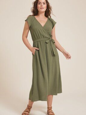 Maurices Olive Wrap-Style Midi Dress with Waist Tie